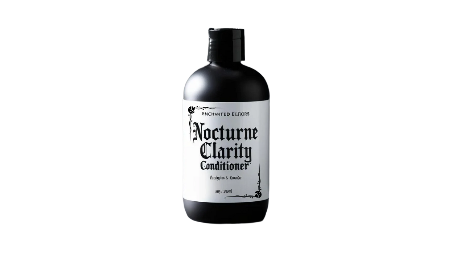 Bottle of 'Nocturne Clarity Conditioner' on a dark background